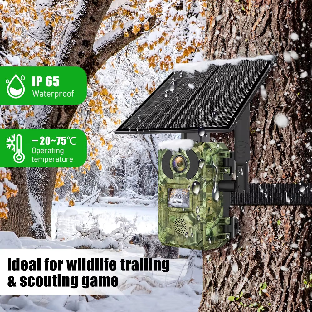 European Band 4G 2K 4MP PIR Motion Activated 0.2S Trigger Time Night Vision IP66 Hunting Trail Wildlife Battery Solar Camera