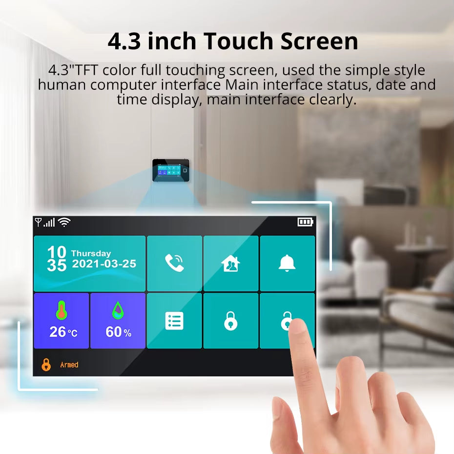 G64B 4G Wifi Smart Alarm System 4.3-Inch Screen Wireless DIY Your Smart Home Security System with Sensor Work with Alexa