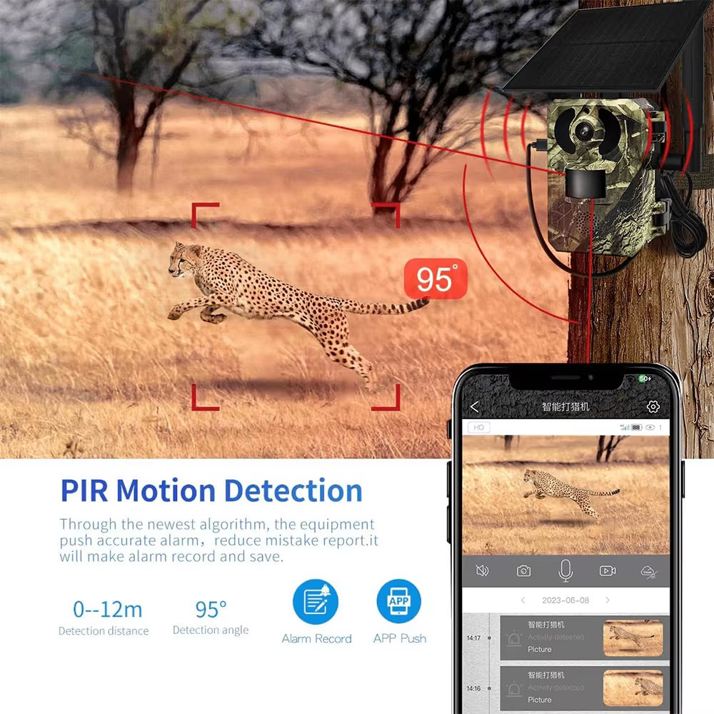 European Band 4G 2K 4MP PIR Motion Activated 0.2S Trigger Time Night Vision IP66 Hunting Trail Wildlife Battery Solar Camera