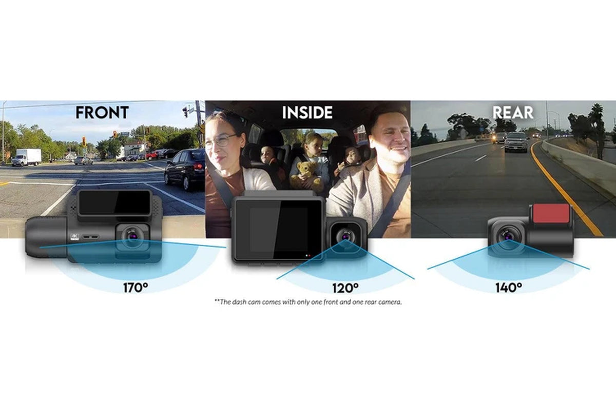 3 Channel 4K Dash Cam with WiFi & GPS – Front, Inside & Rear Recording, Sony Starvis Night Vision, Supercapacitor Power, Hardwire Kit Included