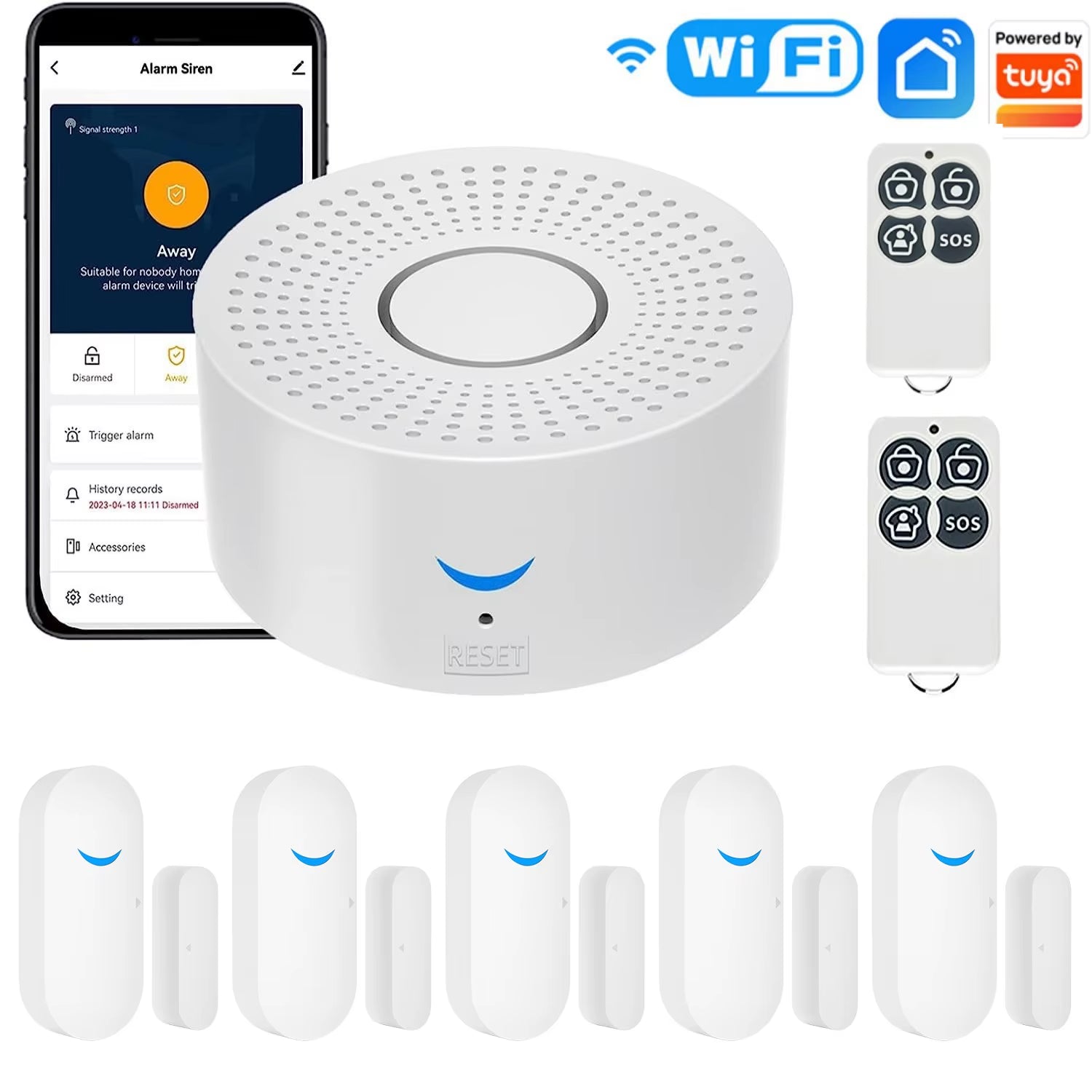 Wifi Door Alarm System, Wireless Diy Smart Home Security System, with Phone App Alert，Alarm Siren, Door Window Sensor, Remote