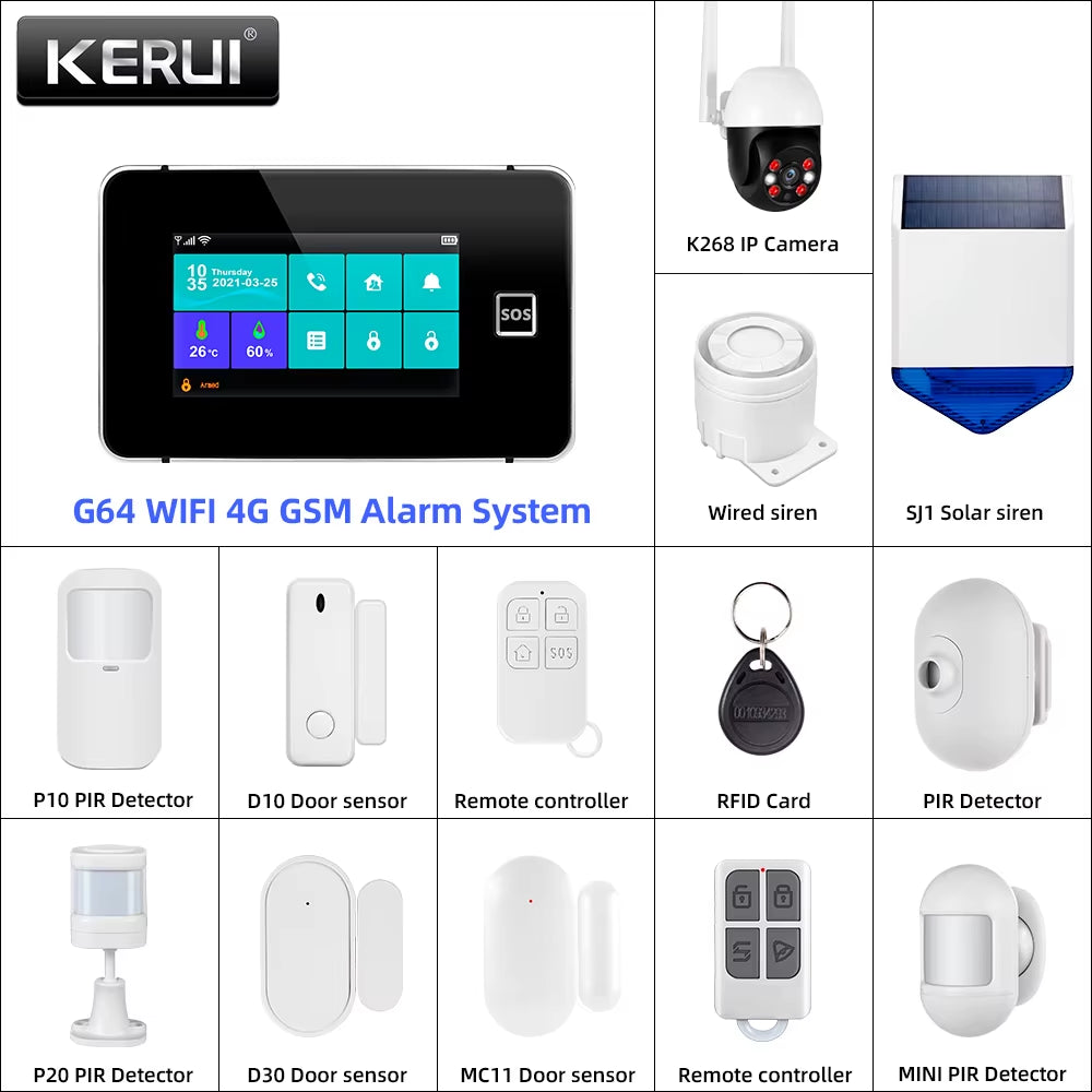 G64B 4G Wifi Smart Alarm System 4.3-Inch Screen Wireless DIY Your Smart Home Security System with Sensor Work with Alexa