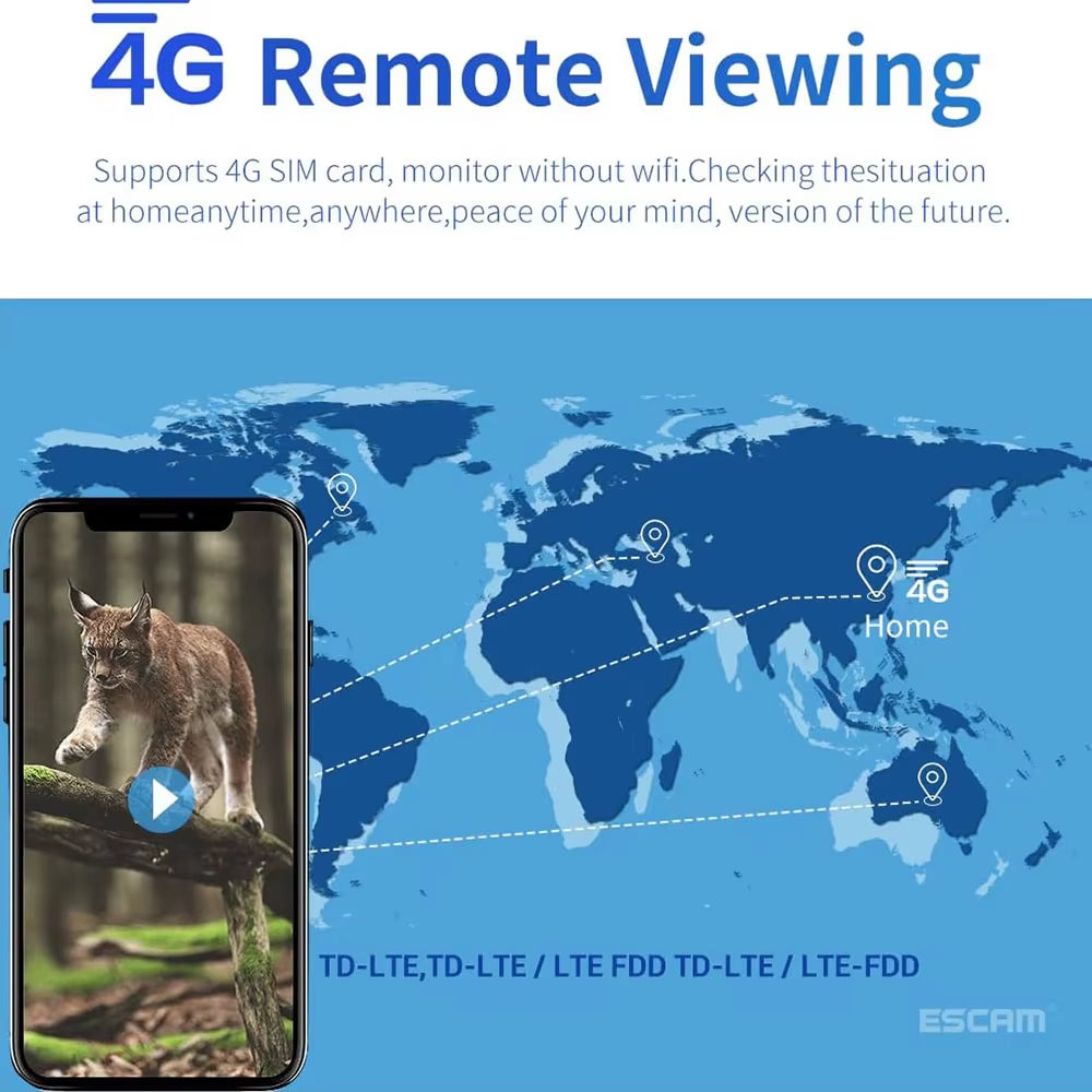 European Band 4G 2K 4MP PIR Motion Activated 0.2S Trigger Time Night Vision IP66 Hunting Trail Wildlife Battery Solar Camera