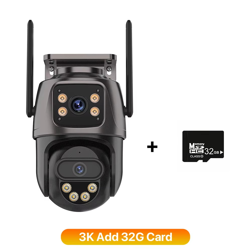 IP Camera 6K 9MP HD Wifi Outdoor Camera 8X Zoom Three Lens Dual Screen Home Security PTZ Camera 6MP Video Surveillance Icsee