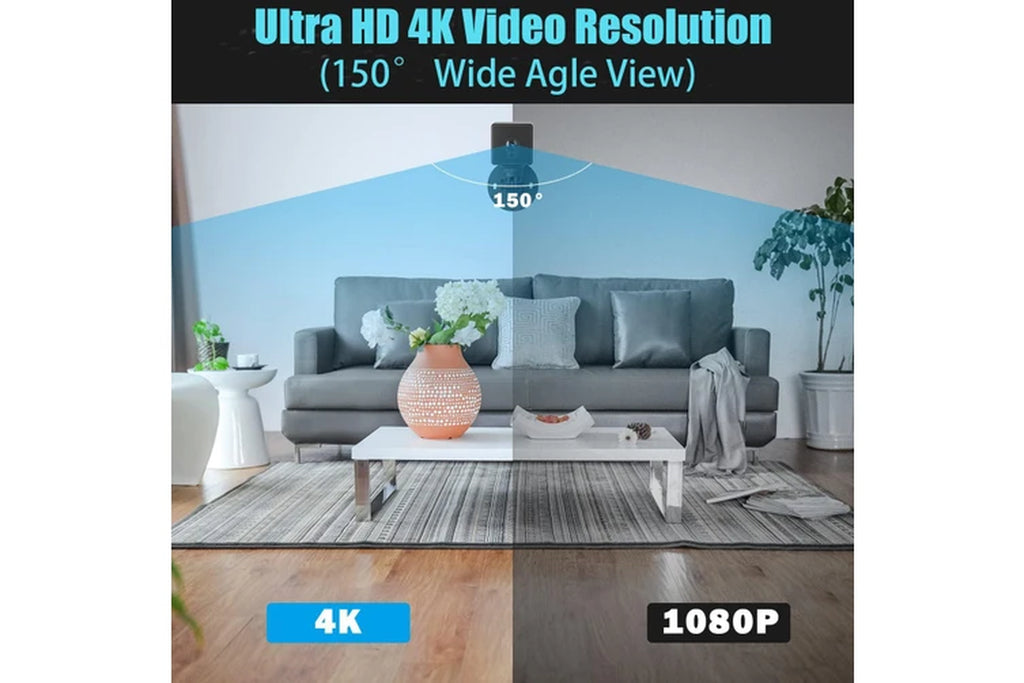 Mini 4K HD WiFi Security Camera – Indoor/Outdoor Wireless Nanny Cam with Motion Detection, Night Vision & 150° Wide Angle – No WiFi Needed Option (Black)