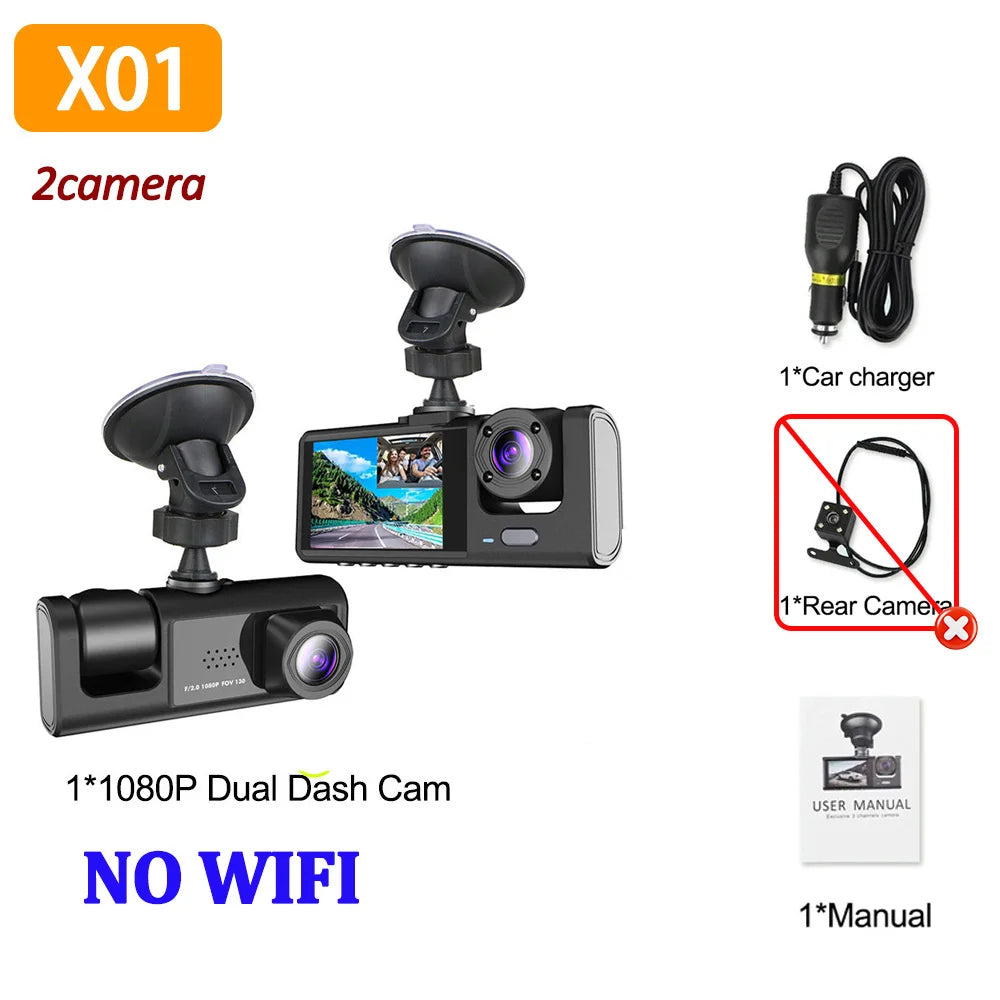 3Camera Dash Cam 2Cam Car Camera 1080P Video Recorder WIFI Car DVR Front Rear View Camera Night Vision Black Box Car Accessories