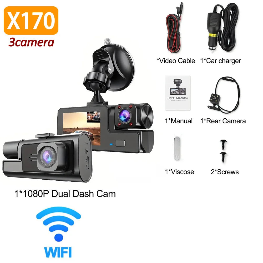 3Camera Dash Cam 2Cam Car Camera 1080P Video Recorder WIFI Car DVR Front Rear View Camera Night Vision Black Box Car Accessories