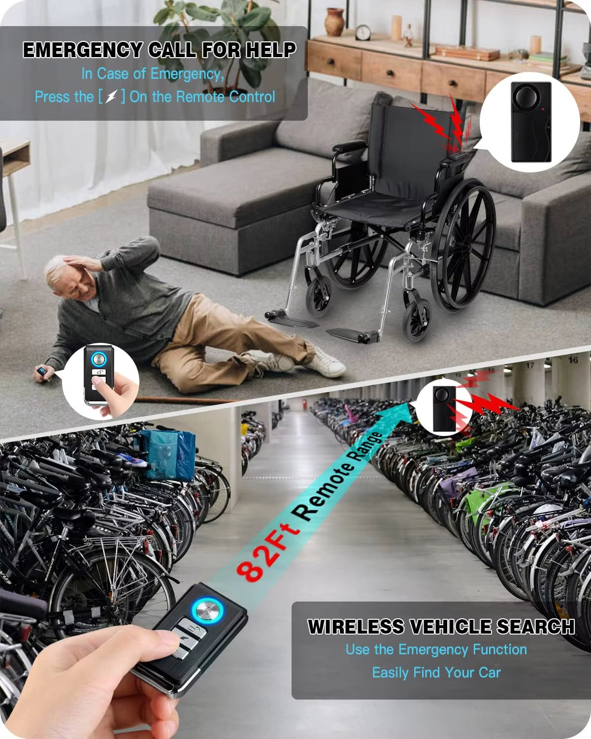 Anti-Theft Alarm 110Db Loud Door and Window Alarm Wireless Vibration Alarm with Remote Control Bicycle Security Sensors